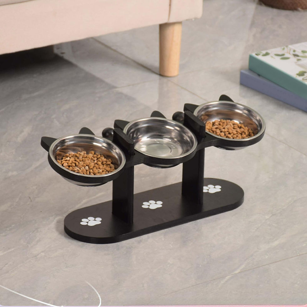 Thumbnail: Elevated Cat Food Bowl with Black Wooden Support Frame Stainless Steel Cats Bowl