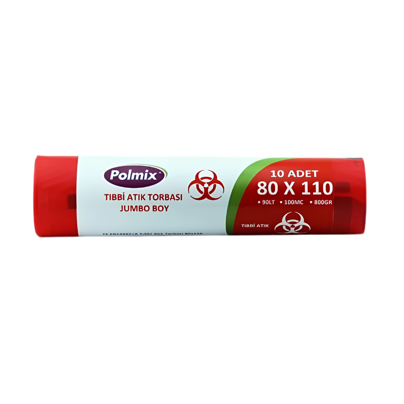 Polmix Tıbbi Atık Çöp Torbası Jumbo Boy 80 x 110 Kırmızı 800 Gr