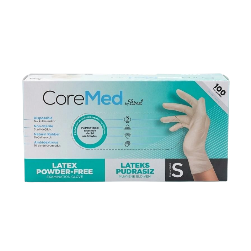 Coremed Pudrasız Lateks Eldiven Small 100'lü Paket