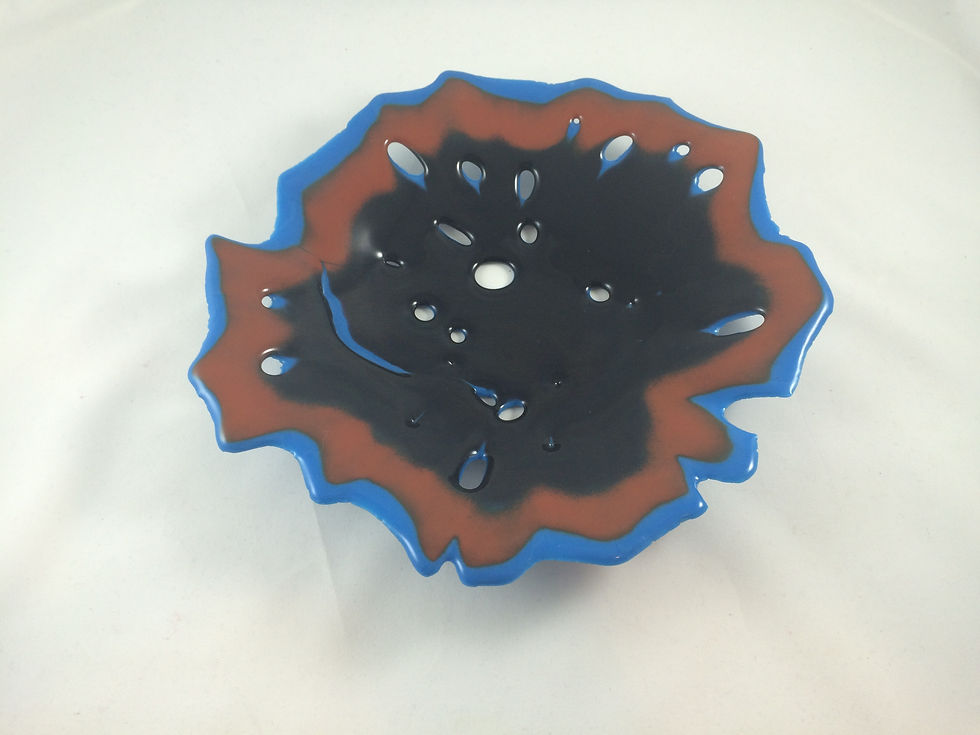 Thumbnail: Black, blue and rust colored glass sea flower bowl/sculpture