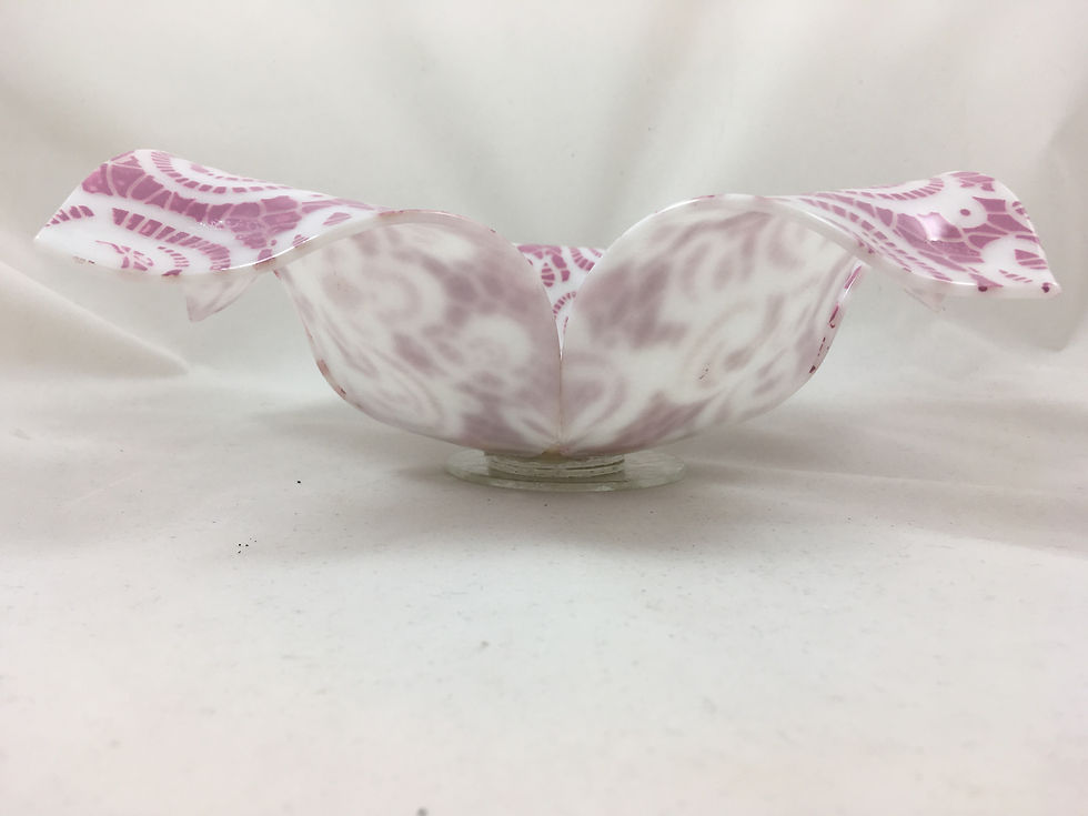 Thumbnail: White glass flower screen printed with pink enamel