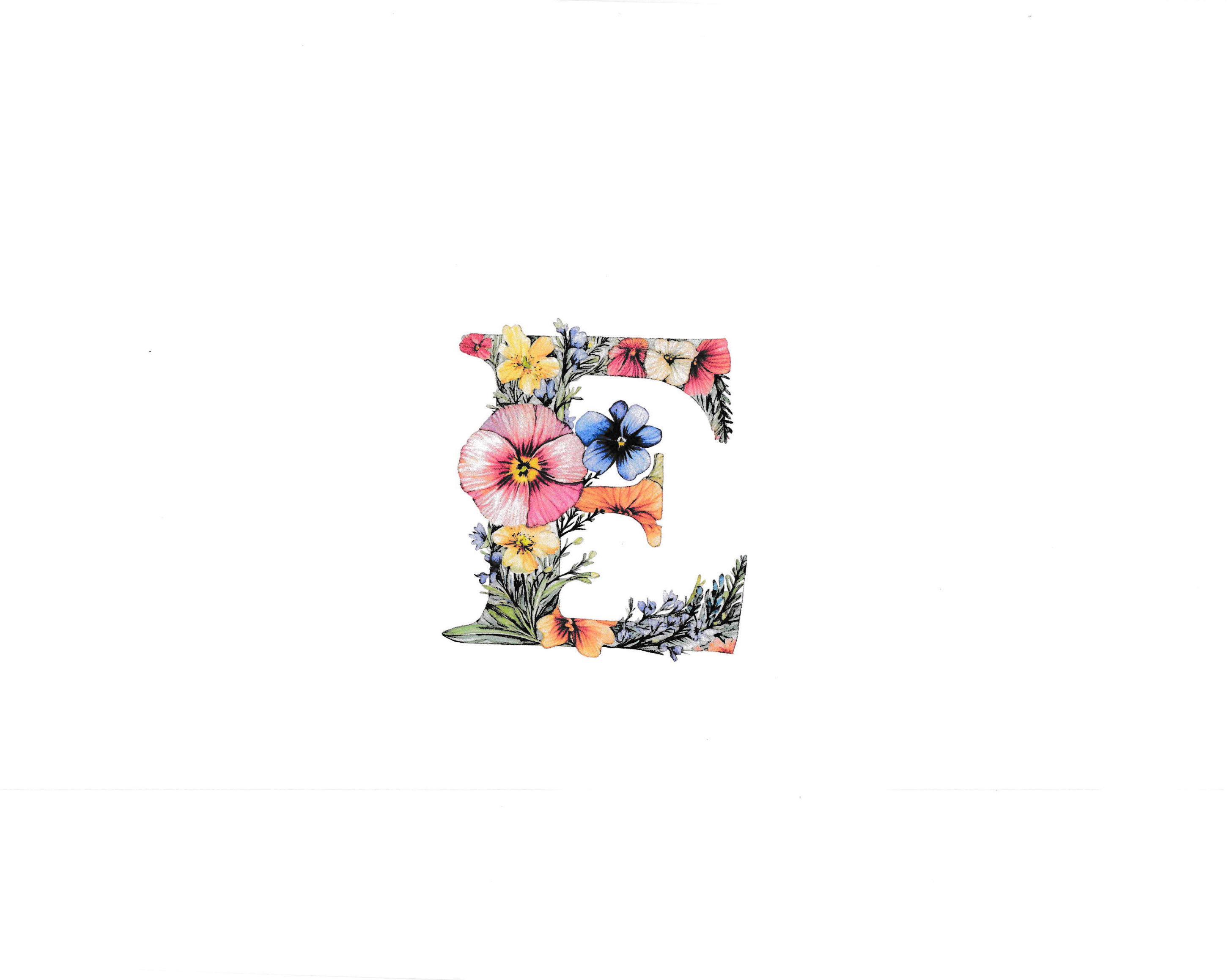 Blue Floral Monogram Art - 'E'