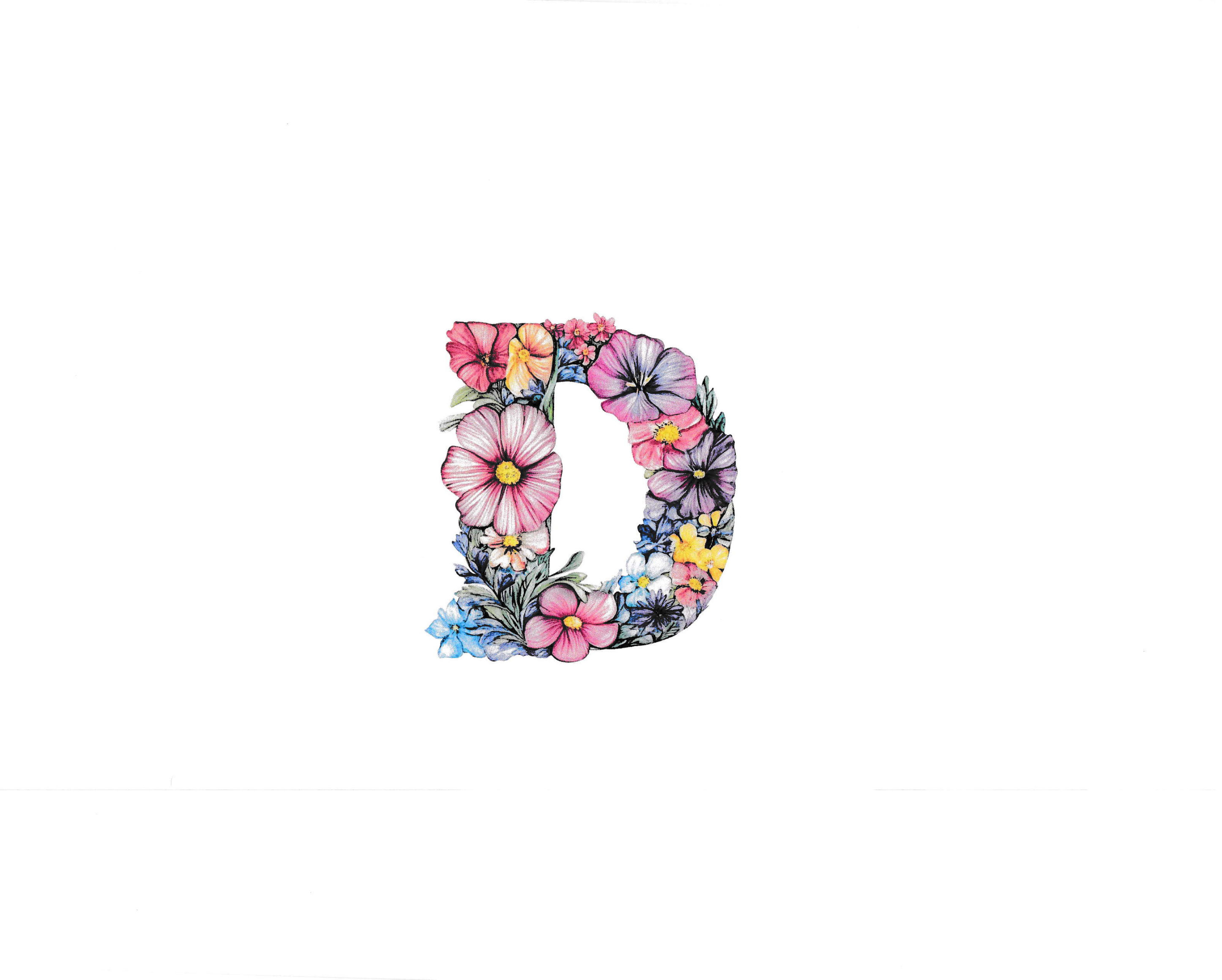 Blue Floral Monogram Art - 'D'