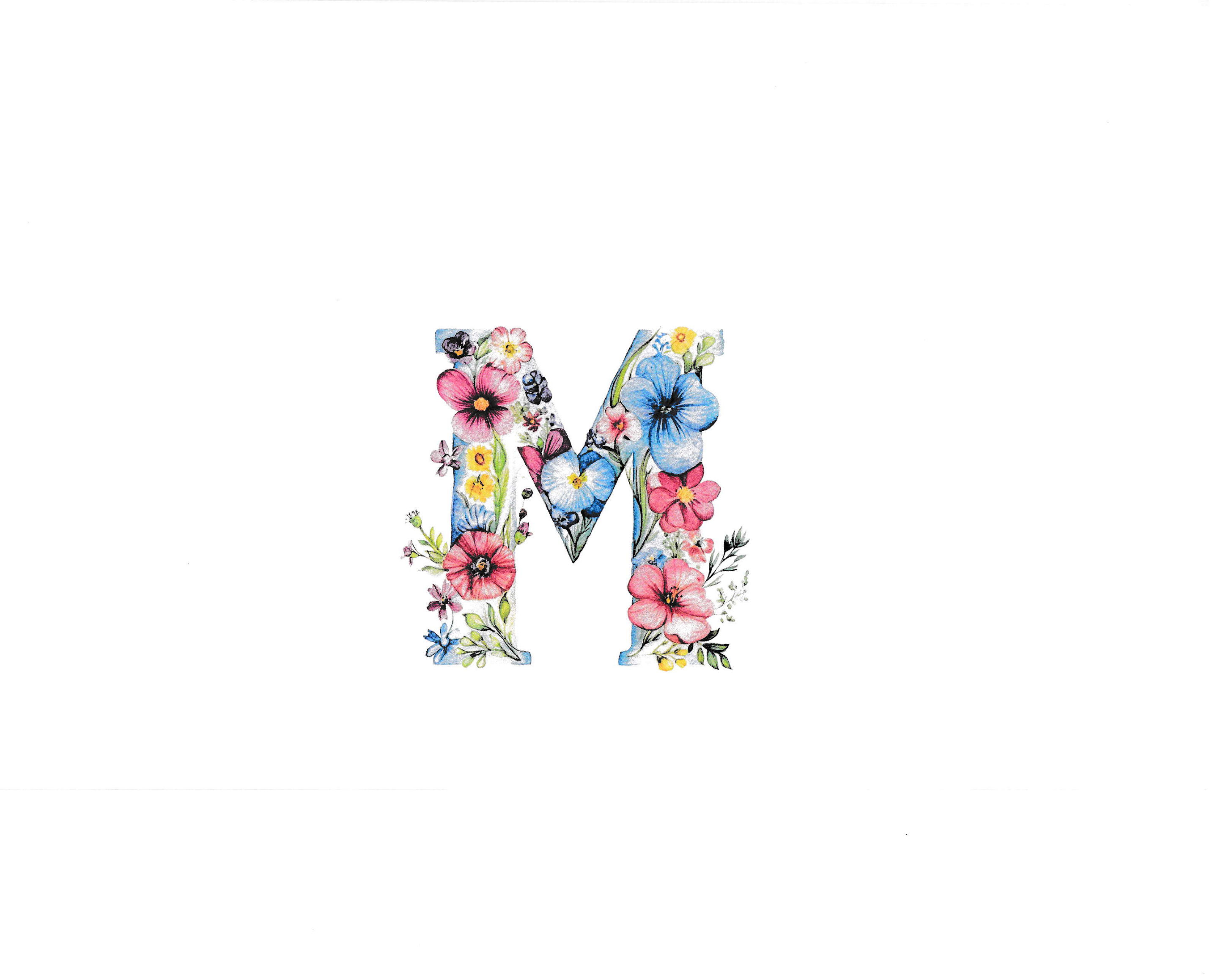 Blue Floral Monogram Art - 'M'