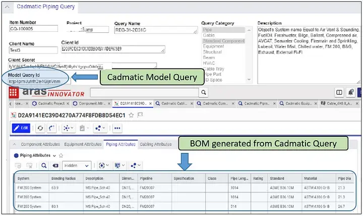 Figure 2 — BOM Generation in Aras after running CADMATIC Model Queries