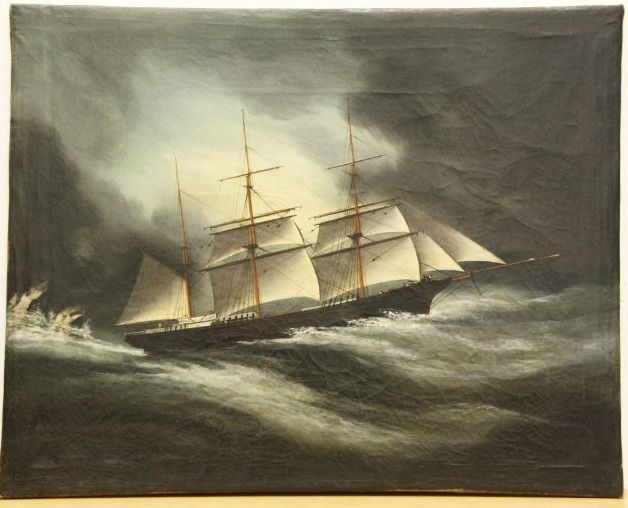 Marine, 19ème, Huile sur toile de co