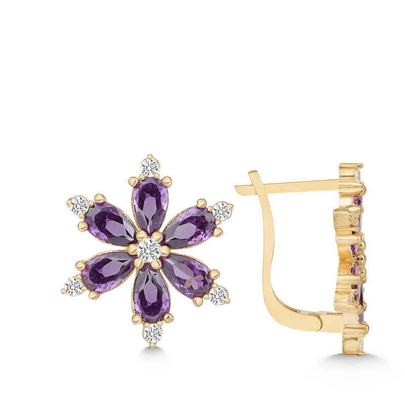 Silver Gold Purple Lotus Flower Womens Earrings