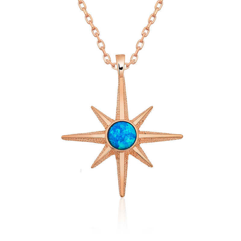 Rose Blue Opal Polar Star Necklace