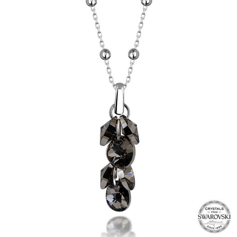 Swarovski Crystal Stone Ball Chain Cluster Silver Women's Necklace