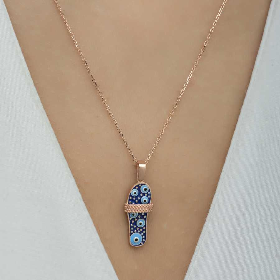 Thumbnail: Silver evil eye stripe slippers Women's Necklace