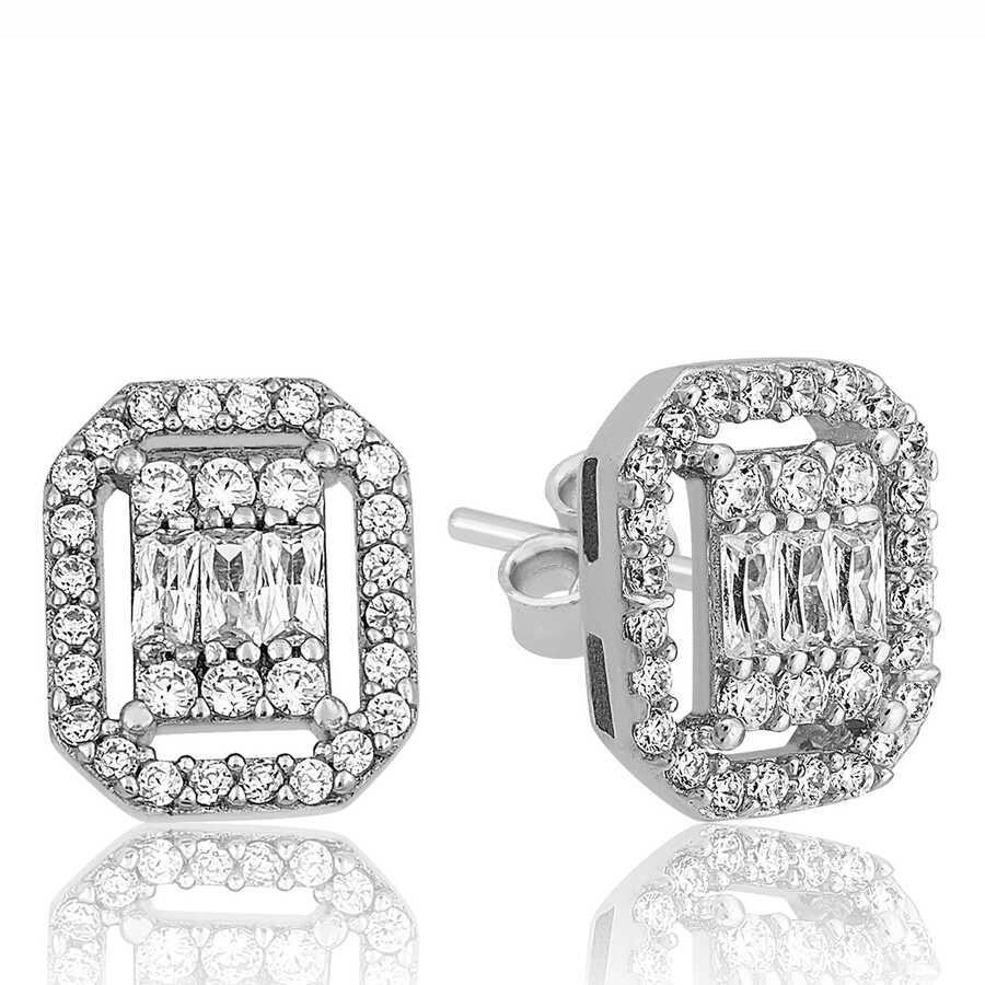 925 sterling silver. This earring is rhodium plated and stones are zircon.