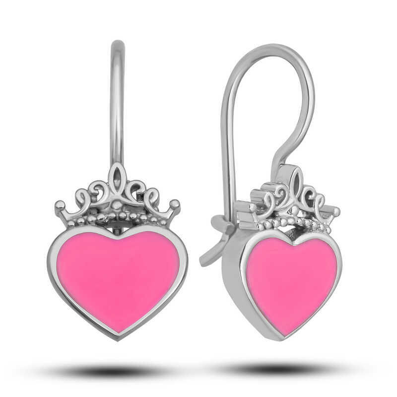 Silver Pink Heart Dangle Children's Earrings