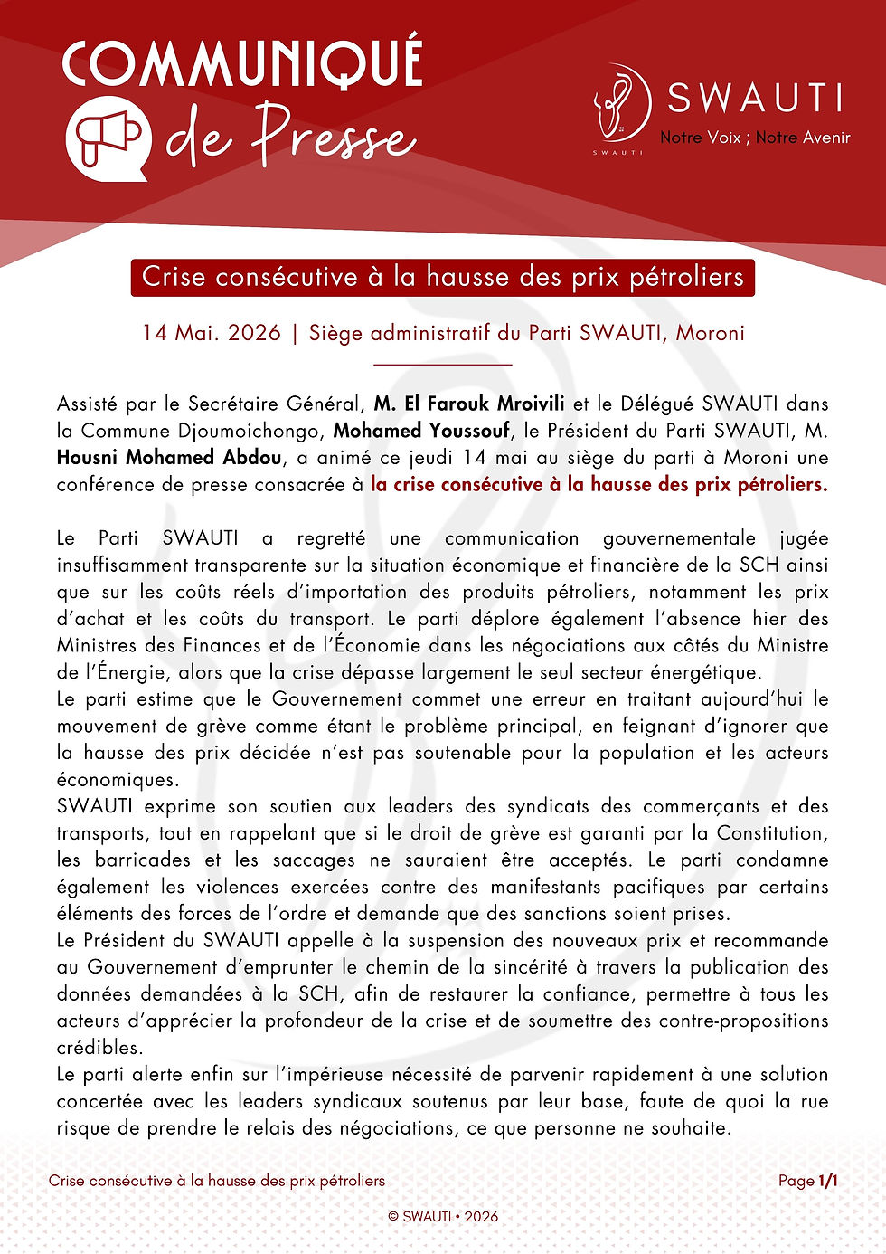 Communiqué de Presse 003