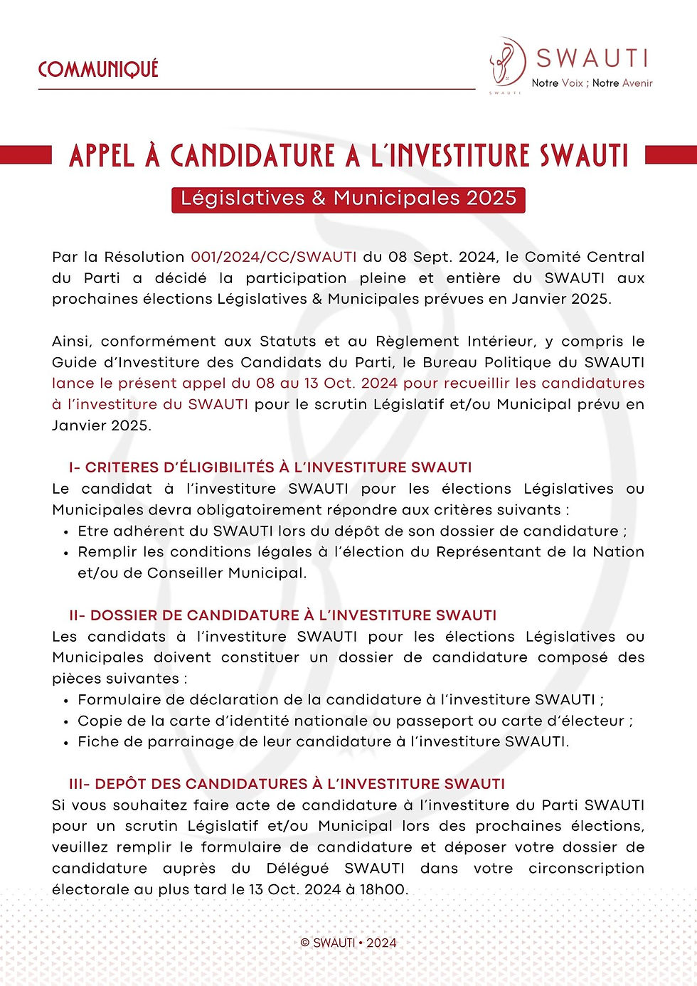 Communiqué N°006-24