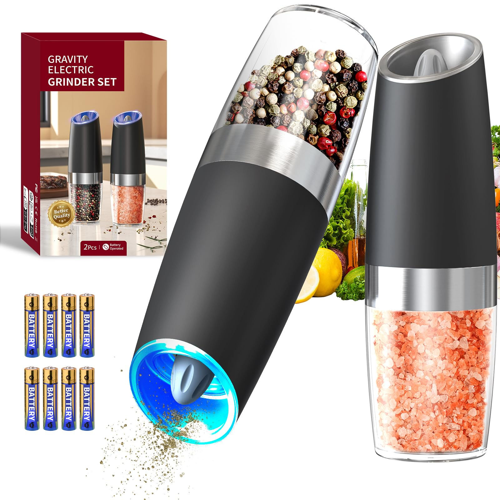 CIRCLE JOY Gravity Electric Salt and Pepper Grinder Set Automatic Salt and Pe...