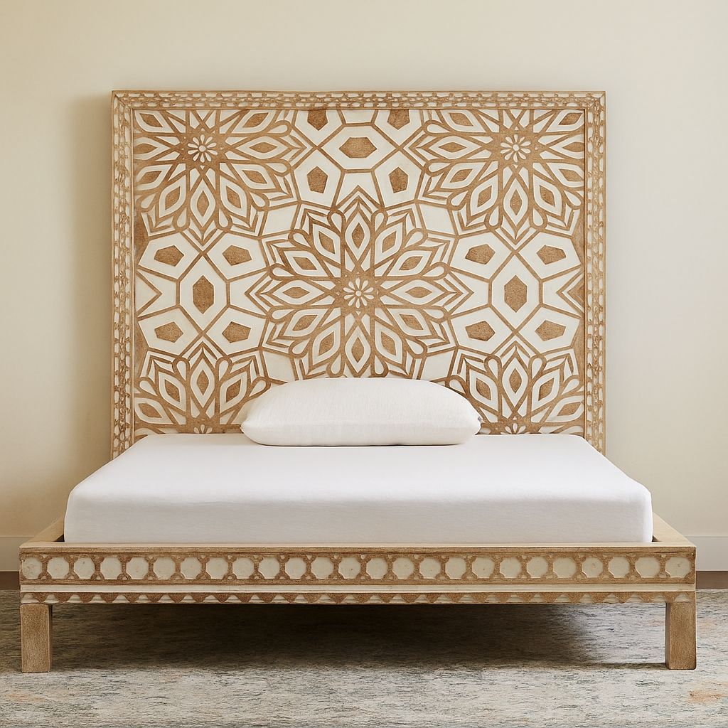Geometric Floral Design Handmade Wooden Bed