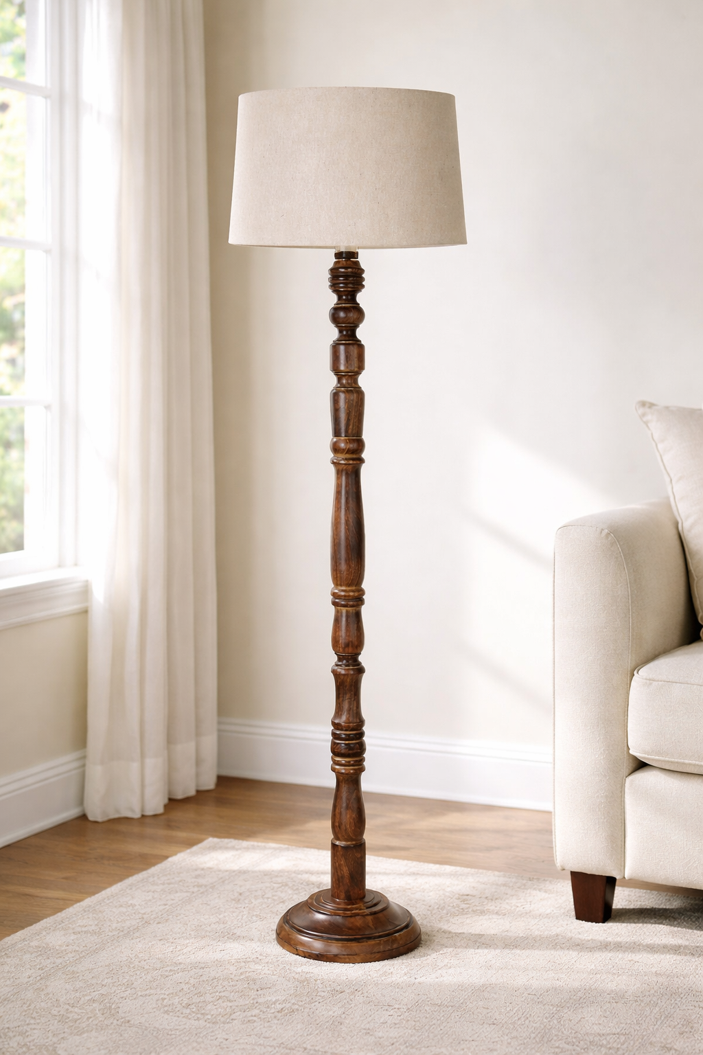 Handcrafted Walnut Brown Wooden Floor Lamp for Living Room