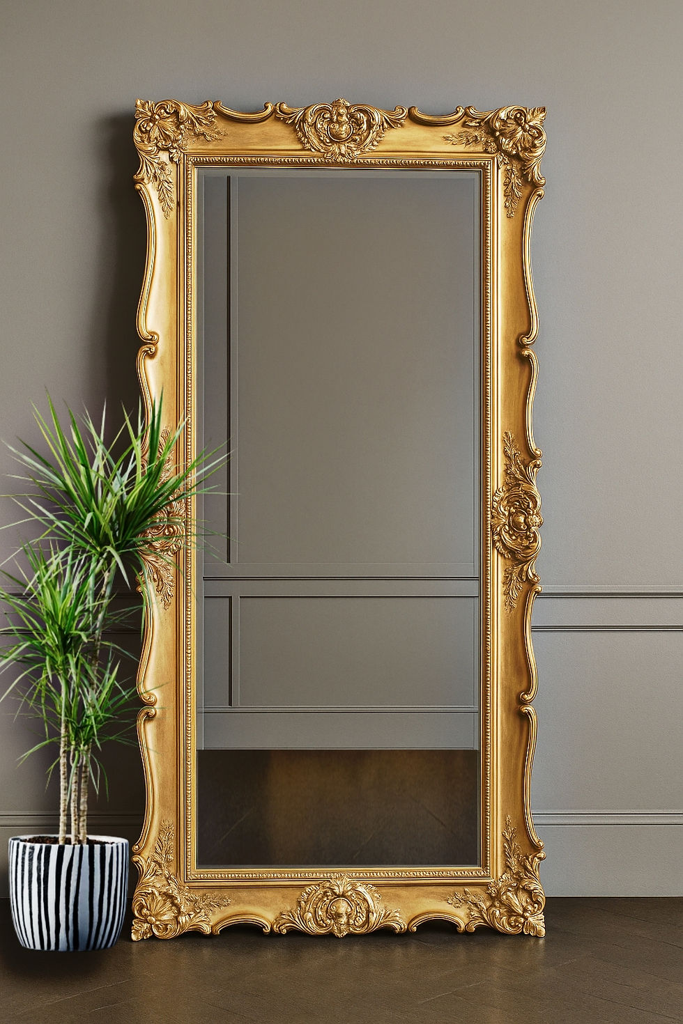 Meticulously hand carved Full length luxury mirror frame