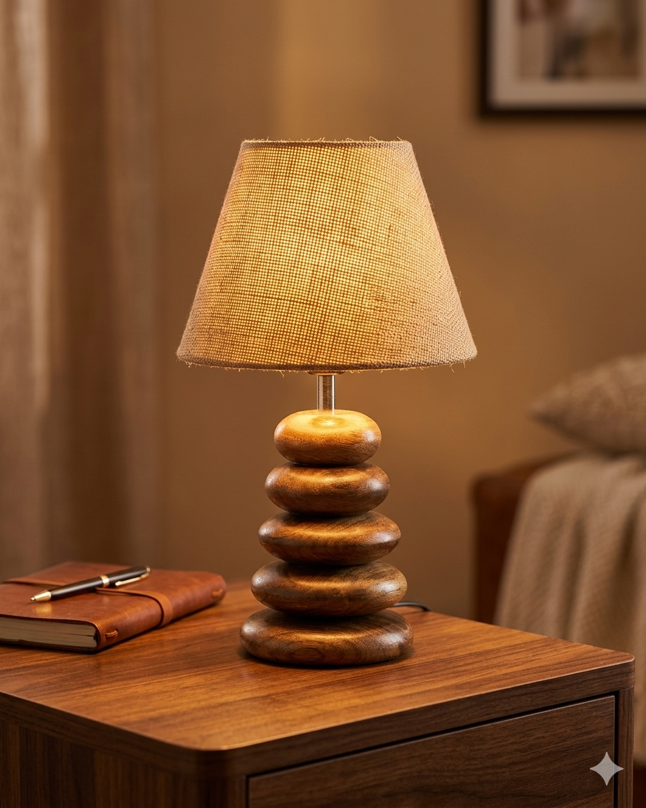 Handcrafted Saharanpur Wood Table Lamp – French Country Rustic Edition
