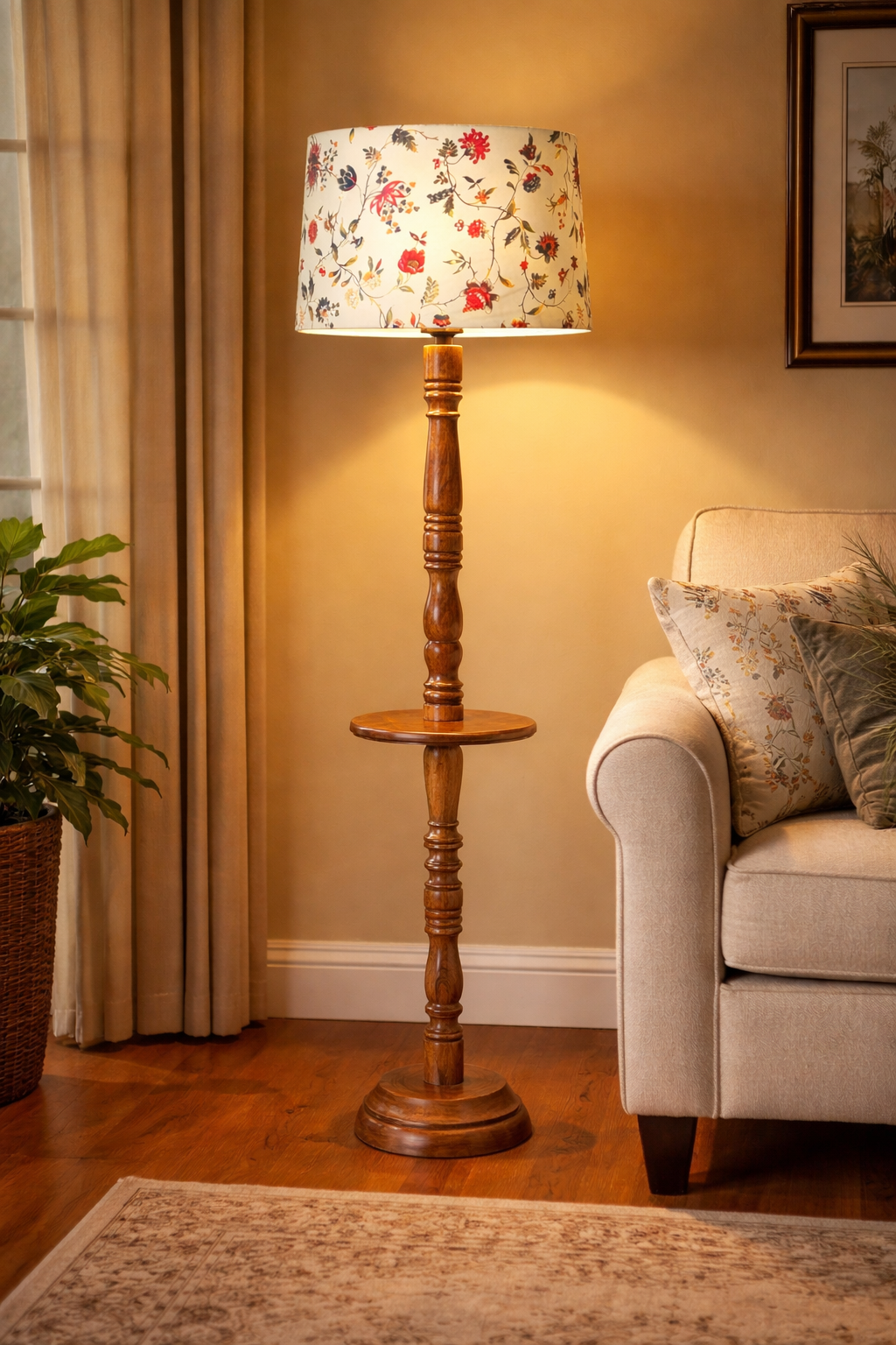 Wooden Floor Lamp – Antique Walnut Brown Finish