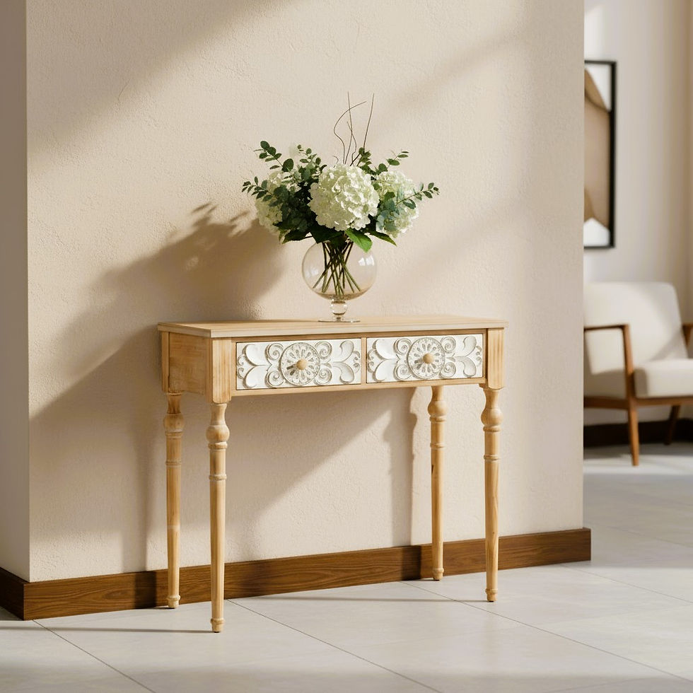 Modenza Handcrafted White Antique Console Table Mango Wood Carved Entryway Tab
