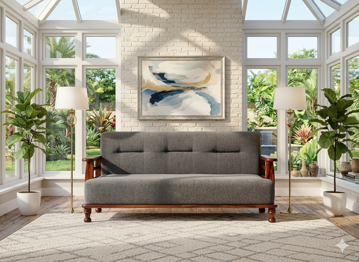 Handcrafted Solid Sheesham Wood 3-Seater Sofa | Premium Dark Brown Finish