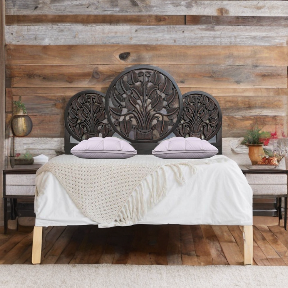 Elegant Hand-Carved Wooden Headboard with Floral Design Hot Selling