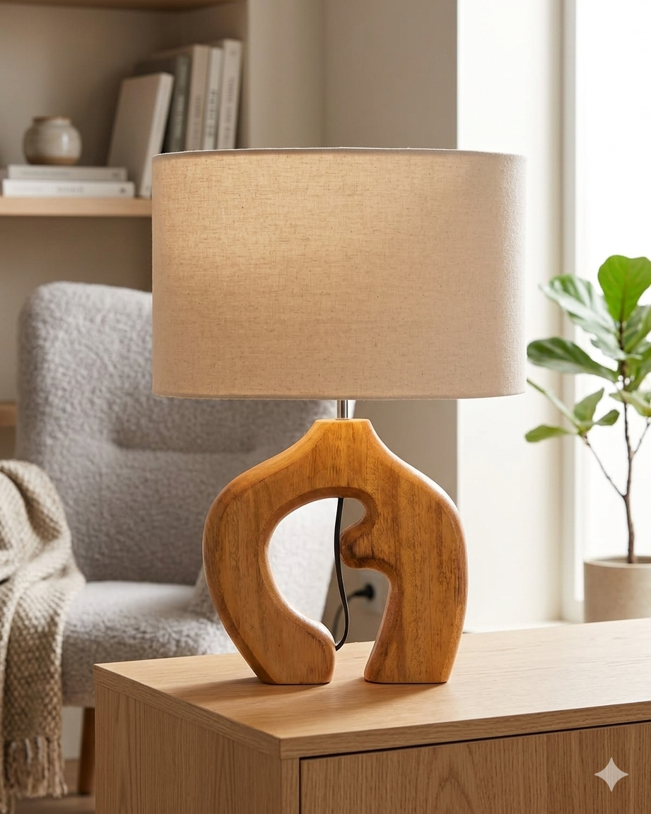 Ellora Sculpted Wood Table Lamp – Modern Contemporary Elegance