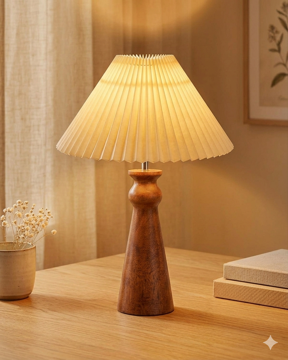 Handcrafted Wooden Table Lamp – Elegant Living Room Accent