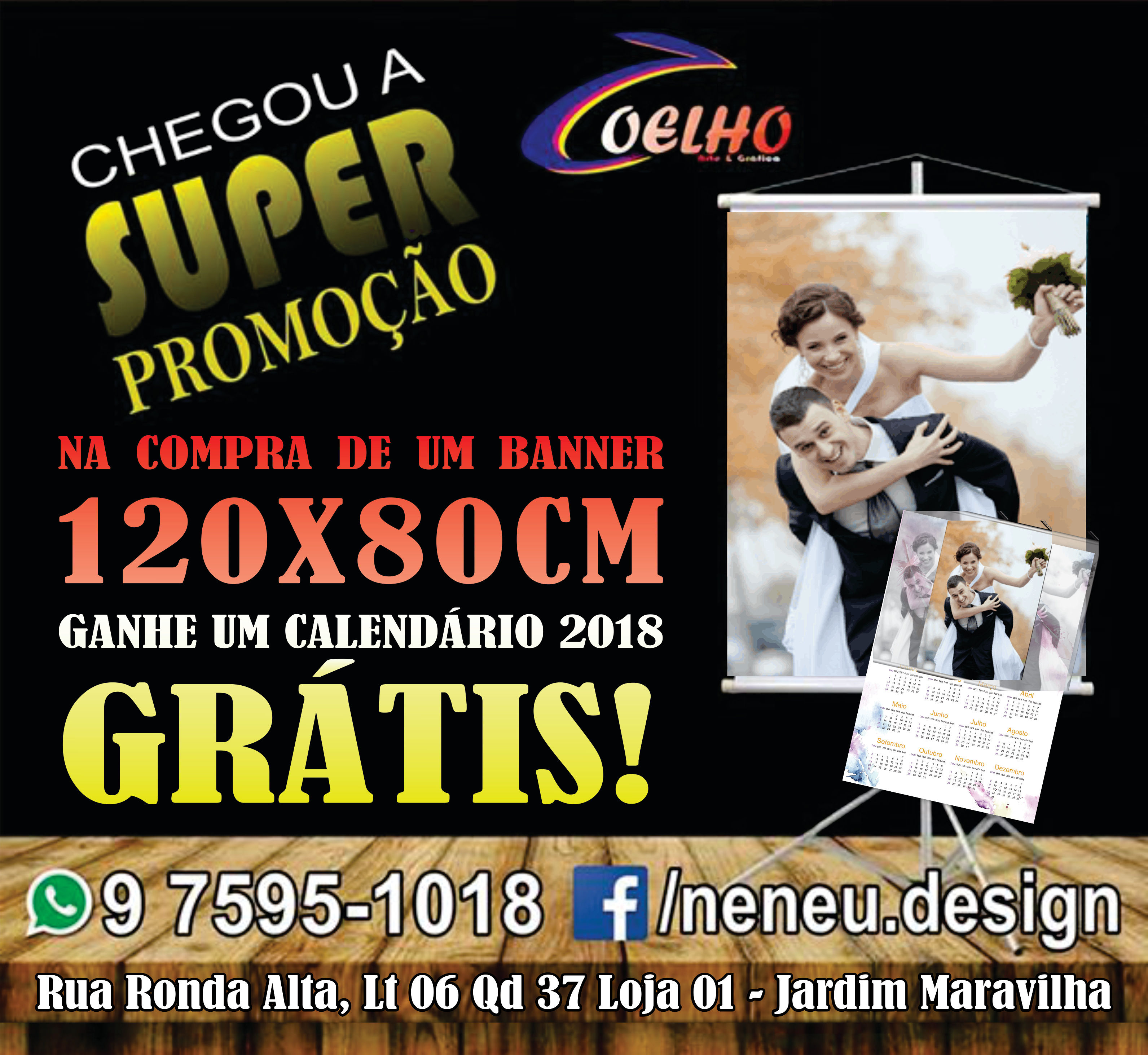 Banner com Tubete (Brilho) 440G  120x80cm + Calendário 2018
