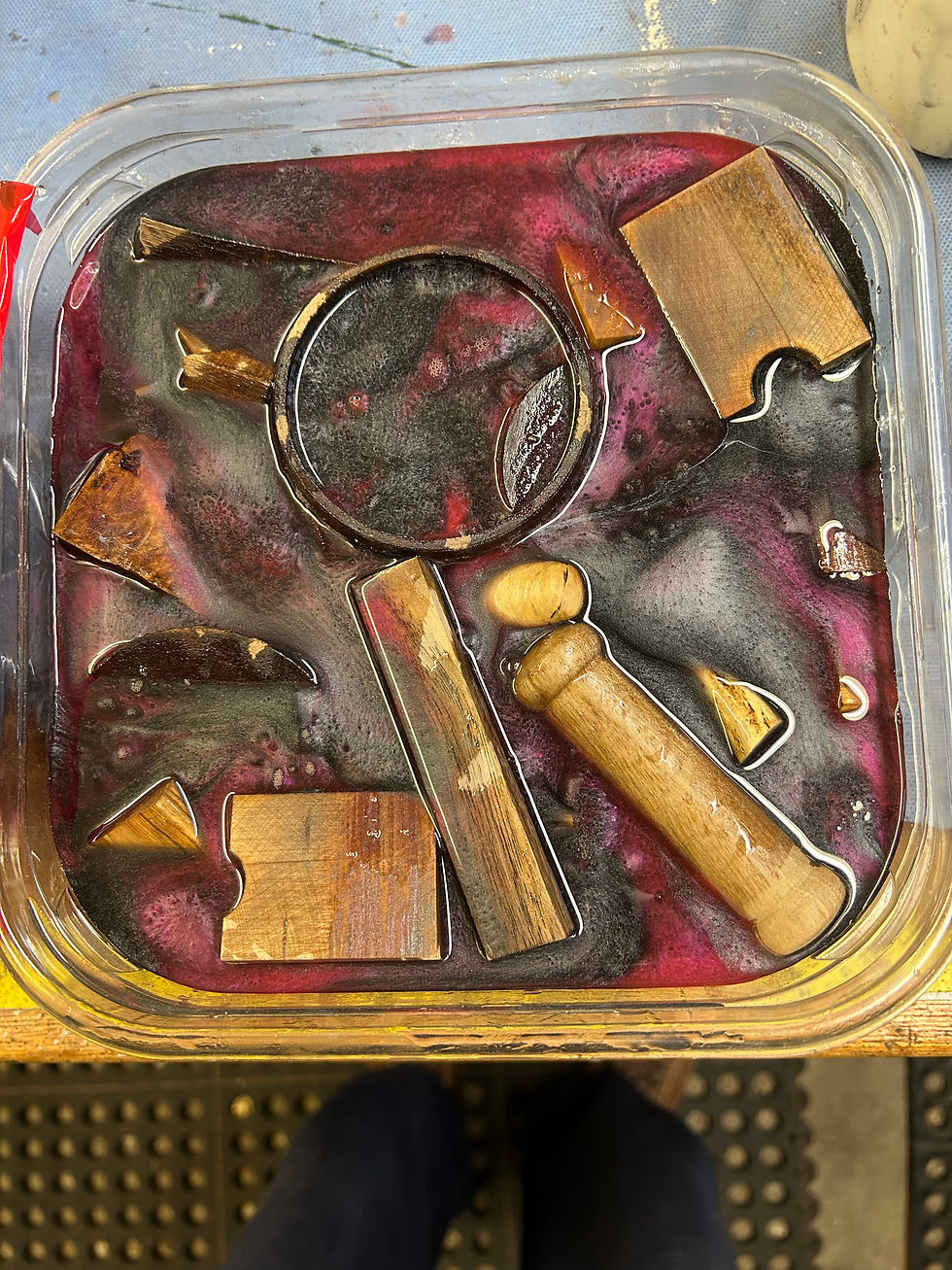Thumbnail: Artistic Bowl - Wood Segments fused with Black/Red Resin