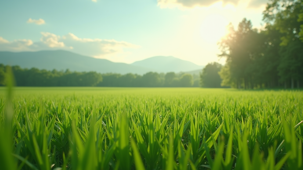 Wide angle view of a green landscape promoting sustainability