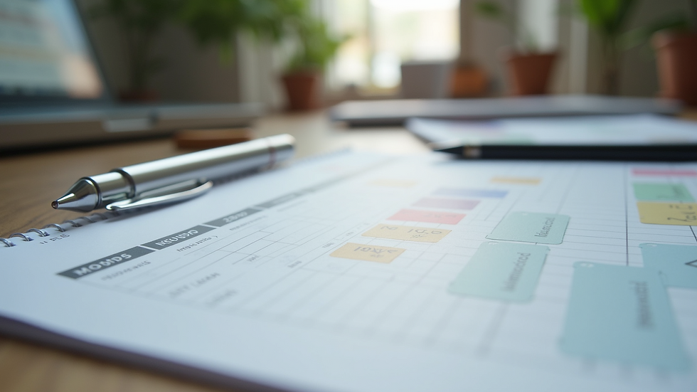 Eye-level view of a workspace with a calendar and planning tools