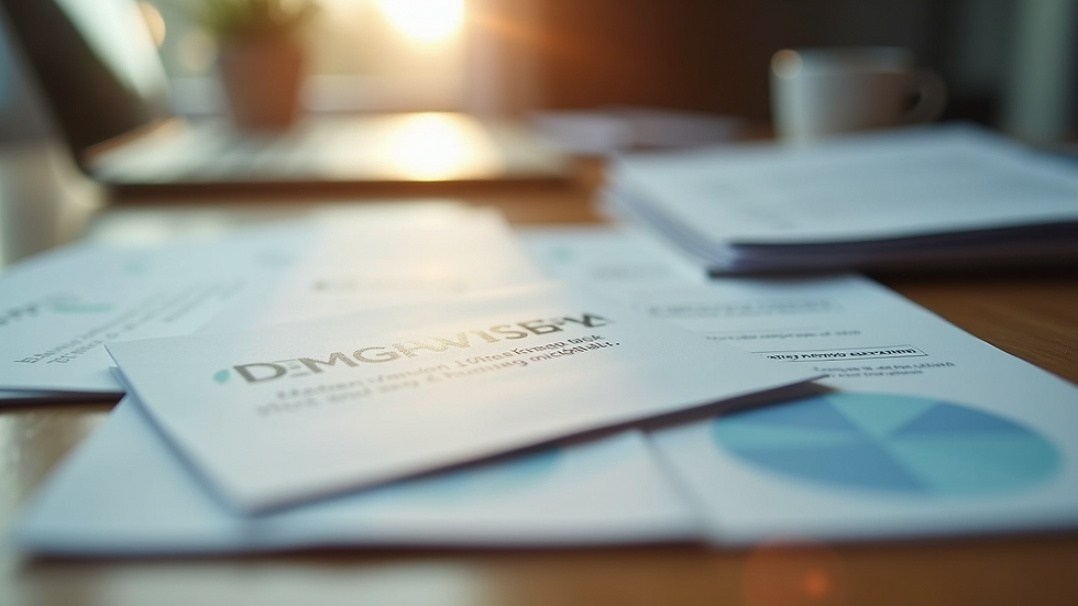 Close-up view of networking materials like business cards and brochures