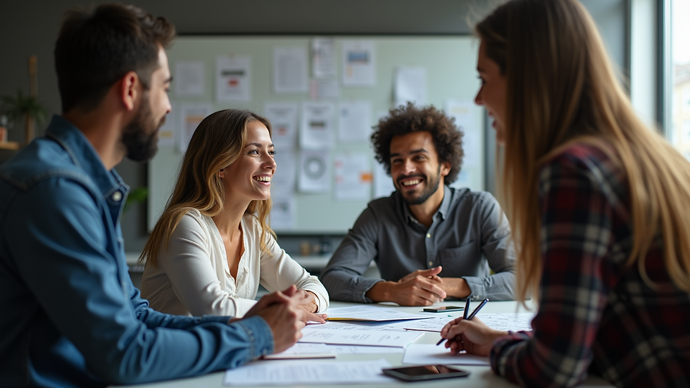 Close-up view of diverse team members brainstorming brand values