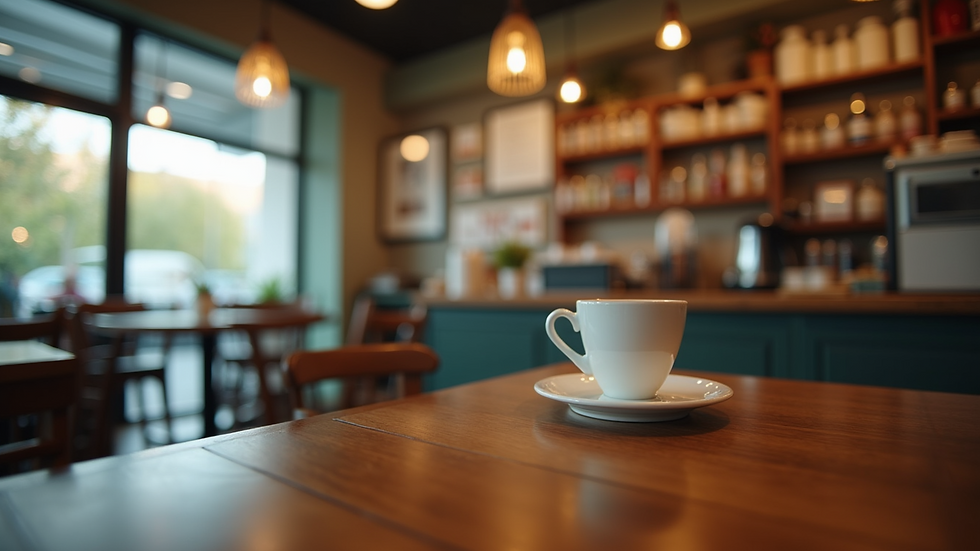 Eye-level view of a cozy coffee shop interior