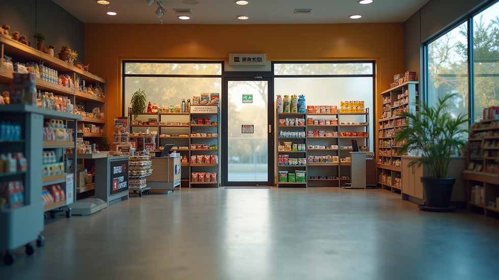 Close-up view of a well-designed pet supply store storefront