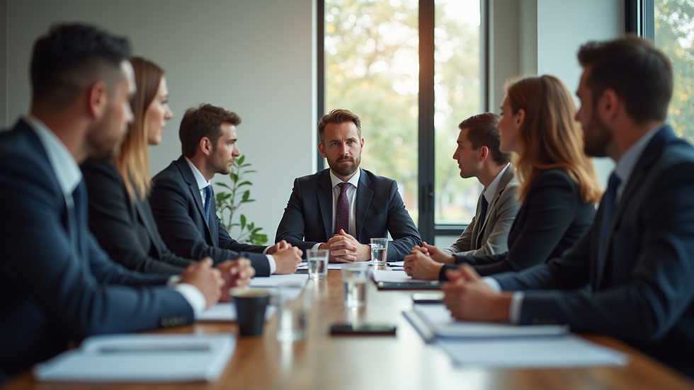 Eye-level view of a business meeting with people discussing ideas