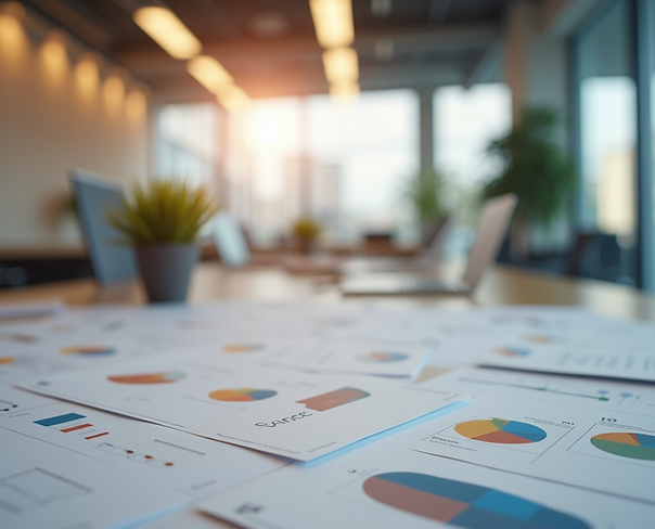 An image of various graphs laid out on a desk