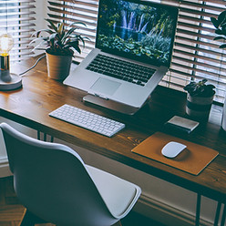 Computer desk set up for video calls.