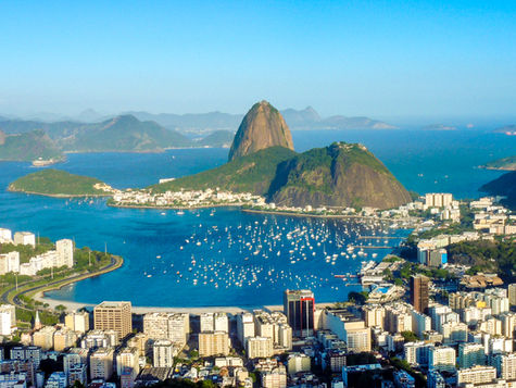 Panoramic aerial view of Rio de Janeiro with Sugarloaf Mountain and Guanabara Bay