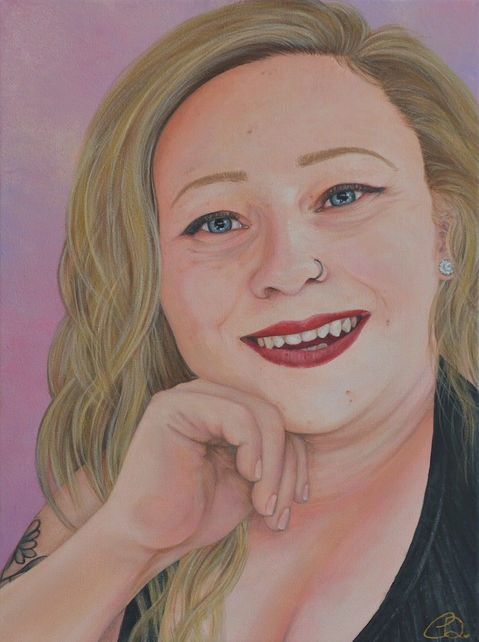 commission custom acrylic portrait painting of a deceased best friend named Emma, from Barrie Ontario. A meaningful gift for grieving parents dealing with the loss of their beloved daughter, whose bespoke painting they can now cherish forever. 