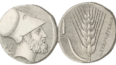 Metapont Silber Tetradrachme Ares mit korinthischem Helm 4 Jh v Chr