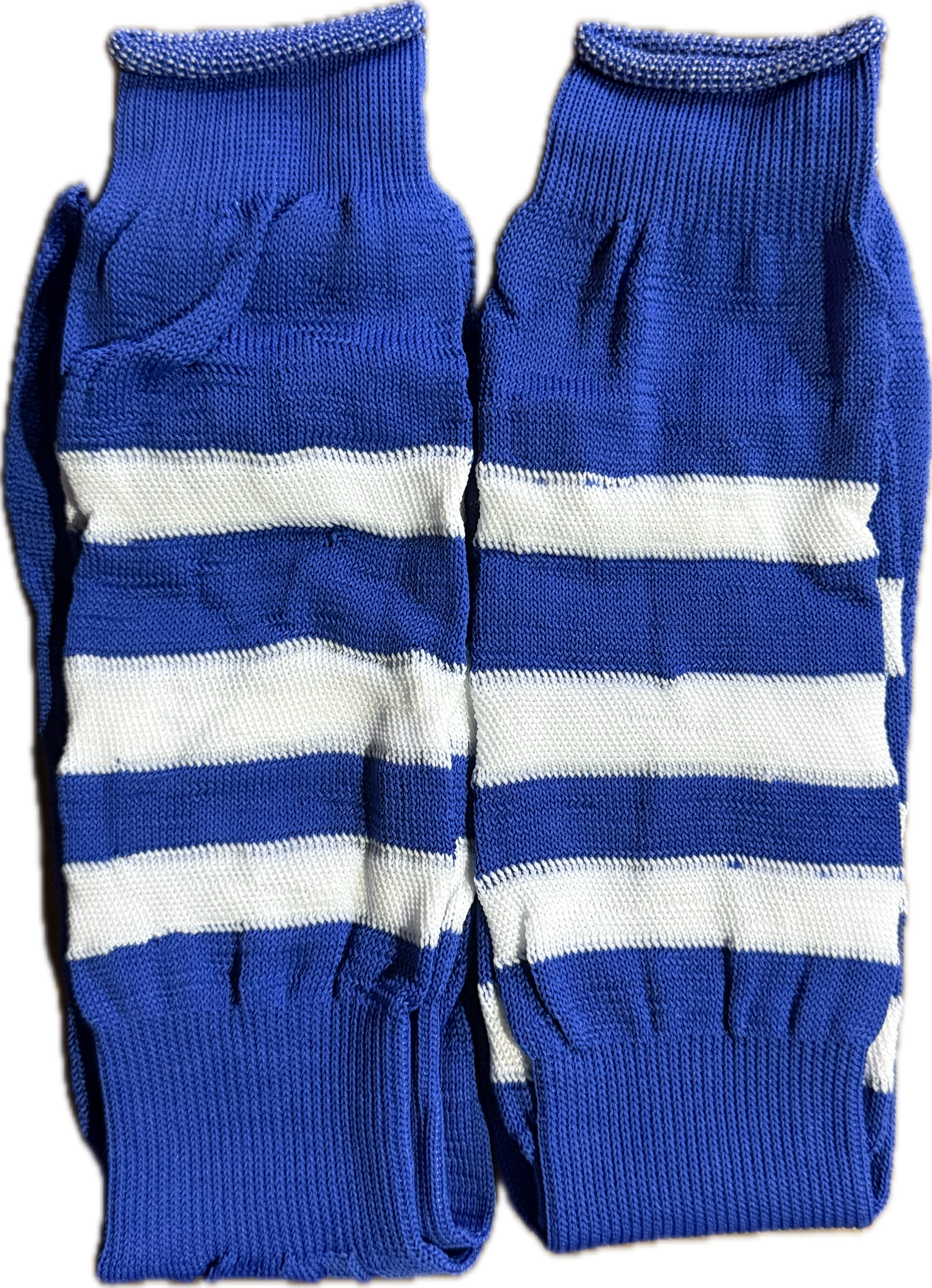 Soccer Socks Adult Blue with White Top Thick Strips