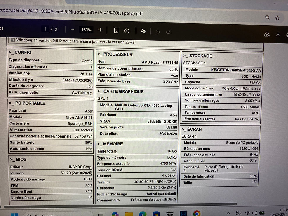 Miniature : Pc Portable Gaming RTX 4060 ( 8 GB ) DDR5