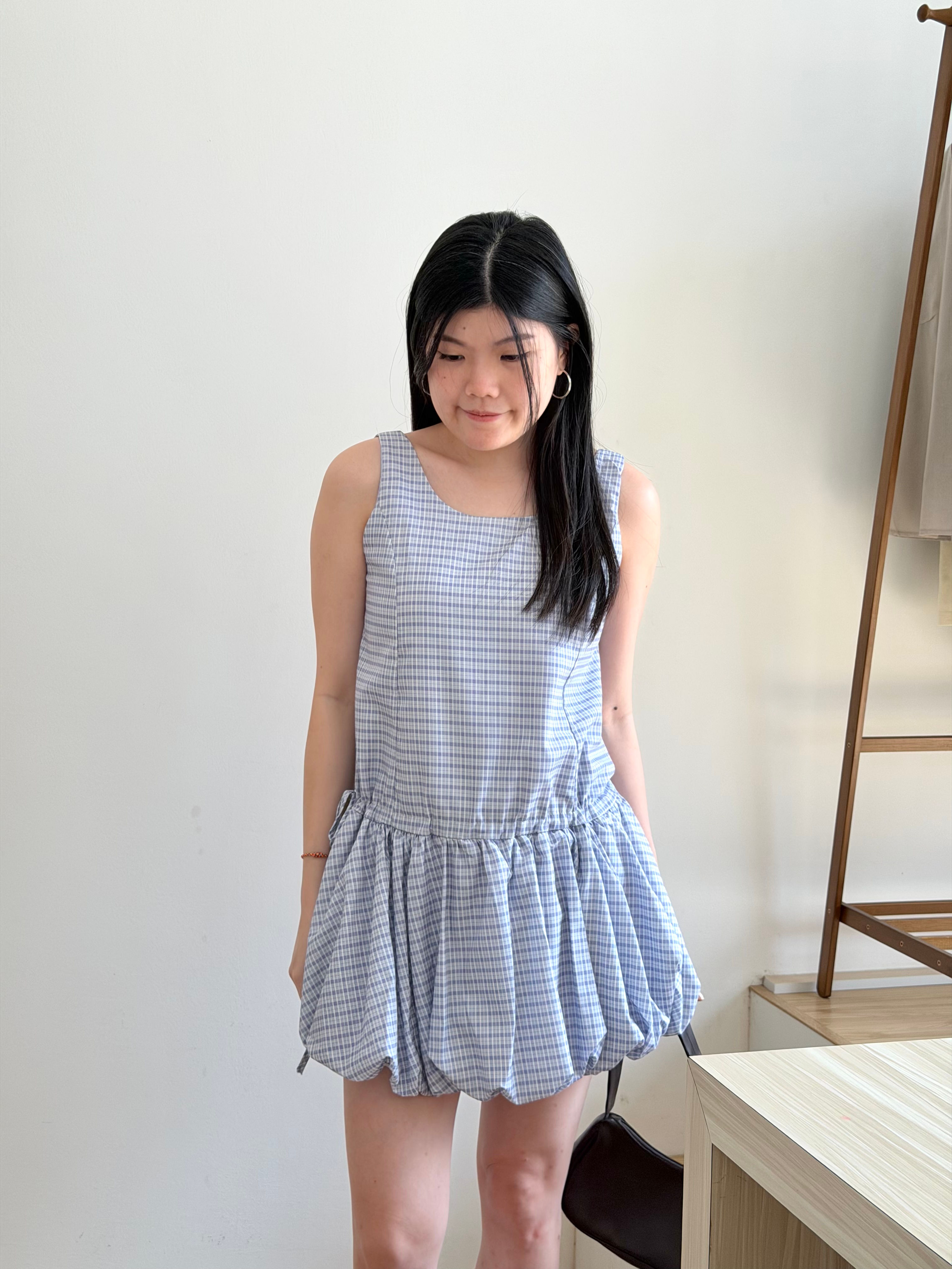 Plaid Puff Hem Dress