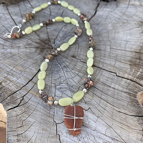 Adventure Collection Durango trails sterling wire wrapped stone pendant necklace with chrysoprase and jasper -- Diane Thornton DKT Designs