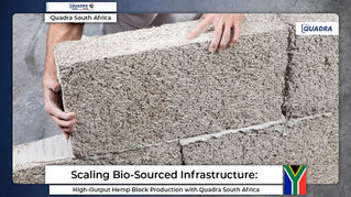 Quadra automated industrial hemp block manufacturing plant and vibrating press machinery.
