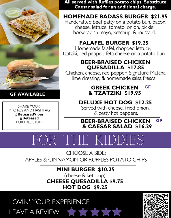 Be Teased food menu featuring handcrafted burgers and bold backyard eats from the Scotch Creek food truck