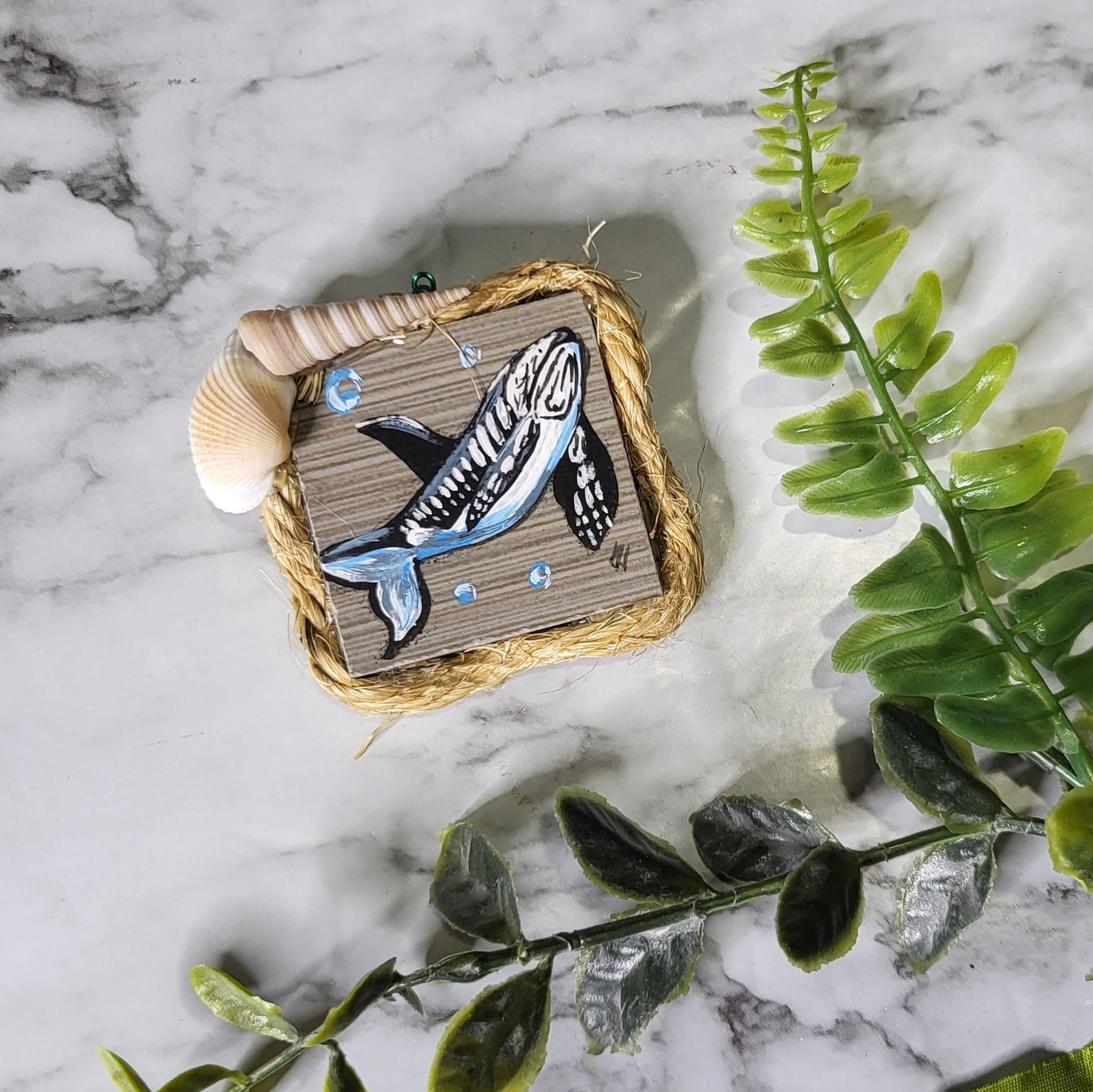 Skeleton Orca Painted Tile Wall Hanger